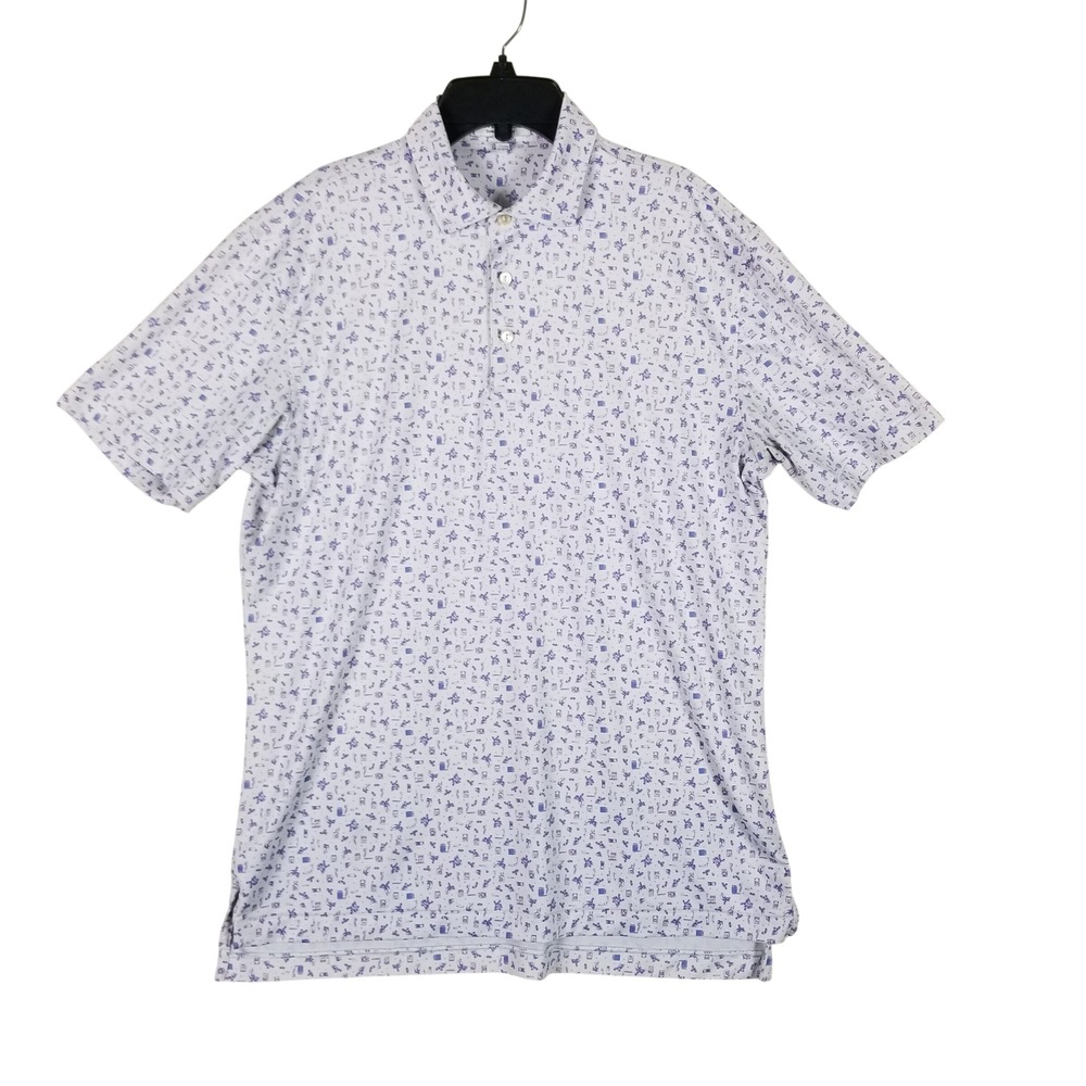 Peter Millar Polo Shirt Men Small White Purple Summer Comfort Novelty Print
